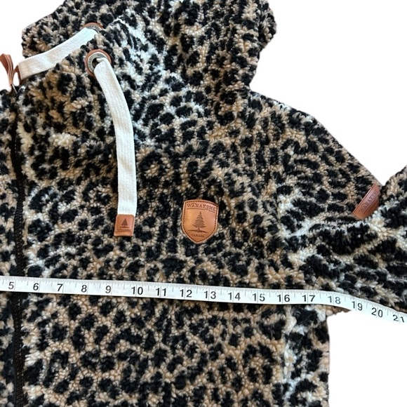 Wanakome Bliss Sherpa Leopard Print Hoodie- Cowl Neck Full Zip Hoodie- Size XS - Picture 8 of 9
